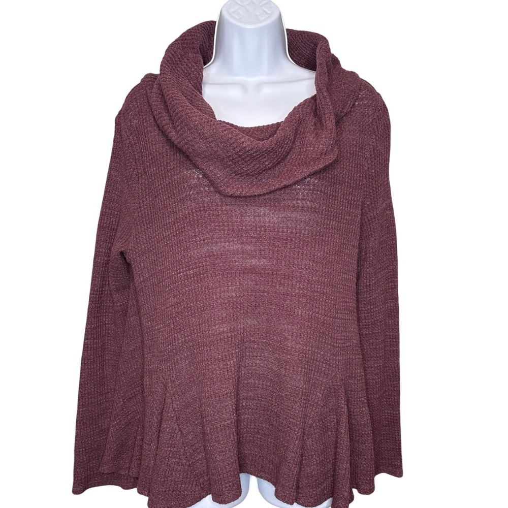 Anthropologie Moth Womens Plum Cowl Neck Waffle Knit Sweater Sz M Cozy Casual